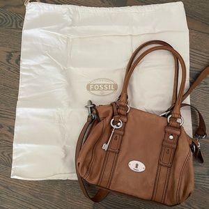 Fossil Maddox Leather Satchel Cognac